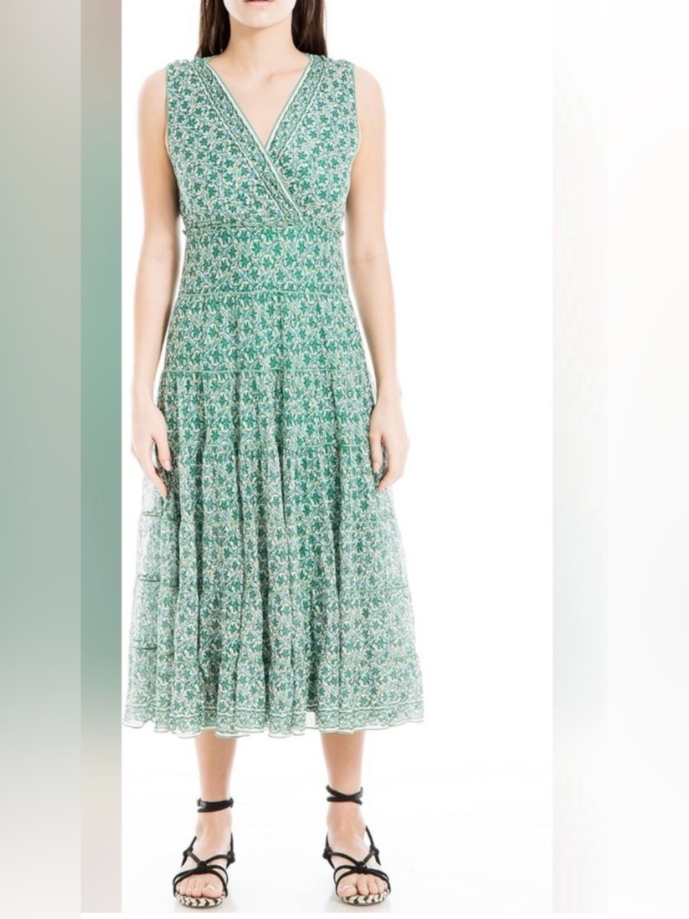 Max Studio XL green floral tiered dress tank top